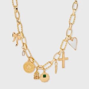 Rose Quartz Mixed Bow Charm Necklace Universal Thread Target Gold